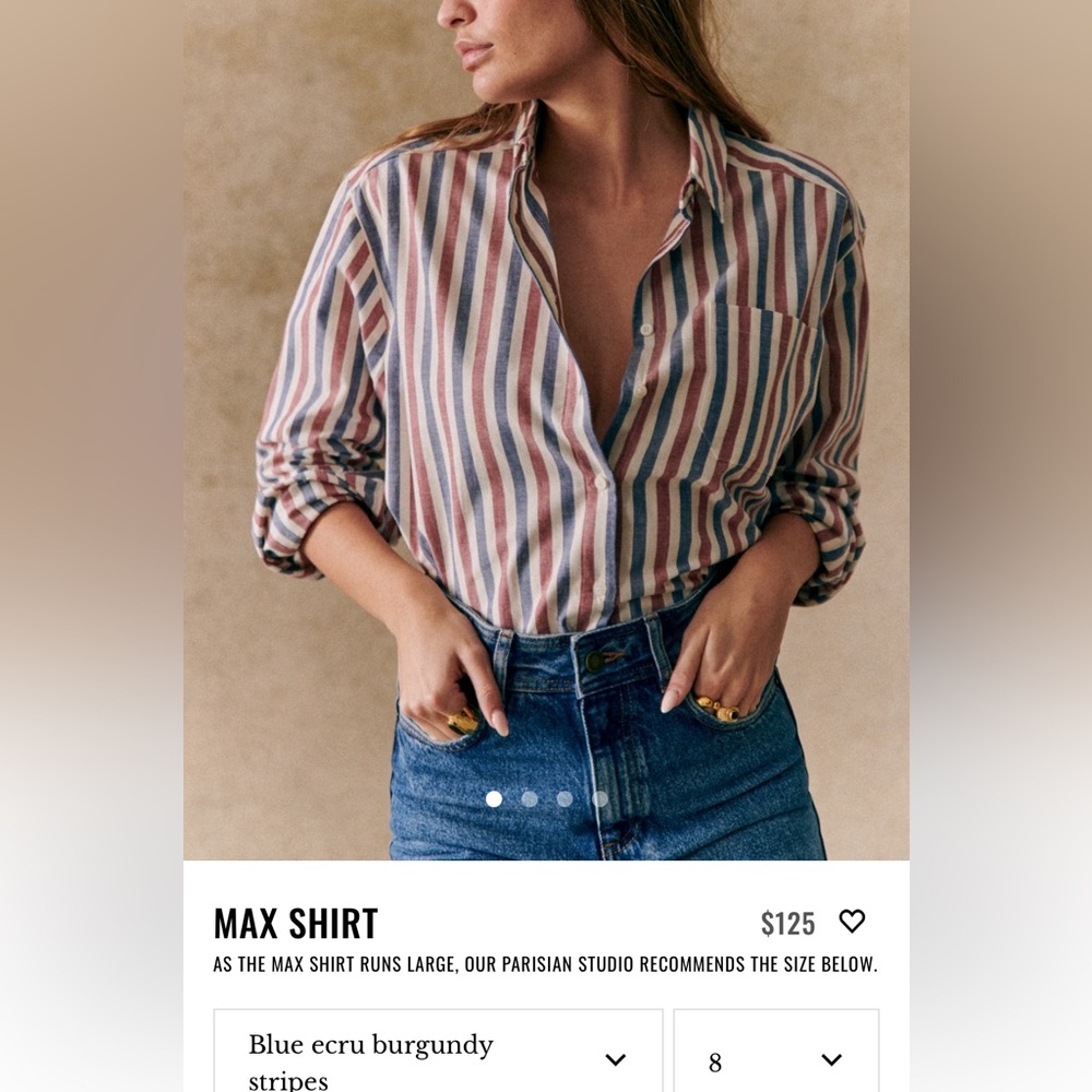 Sezane Max Shirt size 8 -  New Without Tags (Oversized- will fit a size 10 too)